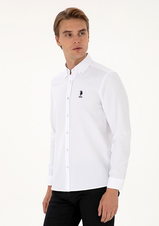 US POLO ASSN Beyaz Erkek Uzun Kol Gömlek