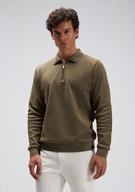 ELLESSE - EM602 Erkek Yeşil Polo Yaka Sweatshirt