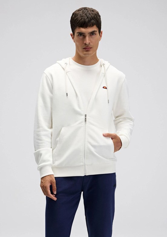 ELLESSE - EM581 Erkek Beyaz Fermuarlı Kapşonlu Sweatshirt