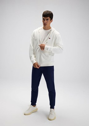 ELLESSE - EM581 Erkek Beyaz Fermuarlı Kapşonlu Sweatshirt
