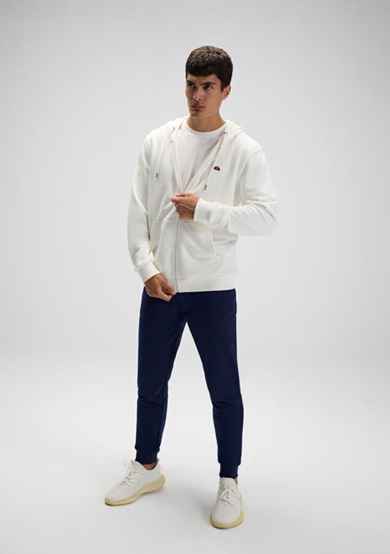 ELLESSE - EM581 Erkek Beyaz Fermuarlı Kapşonlu Sweatshirt