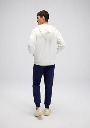 ELLESSE - EM581 Erkek Beyaz Fermuarlı Kapşonlu Sweatshirt