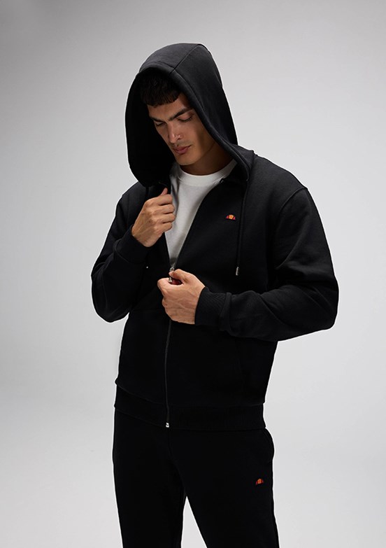 ELLESSE - EM581 Erkek Siyah Fermuarlı Kapşonlu Sweatshirt