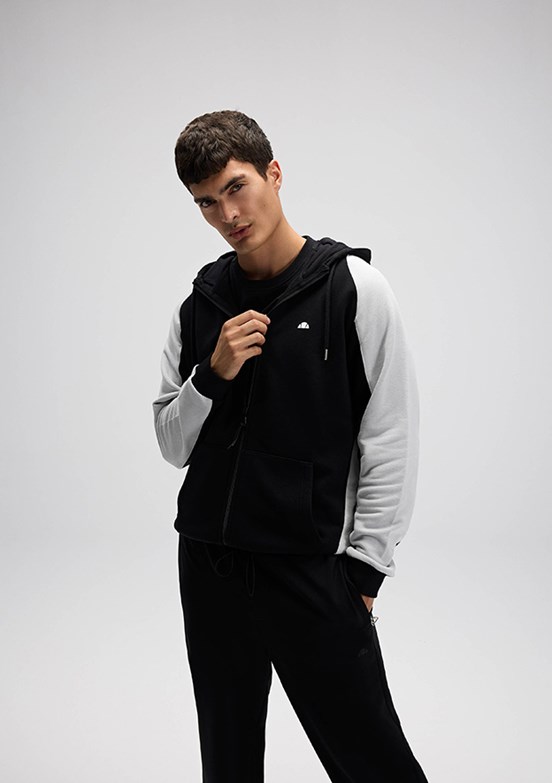ELLESSE - EM560 Erkek Siyah Fermuarlı Kapşonlu Sweatshirt