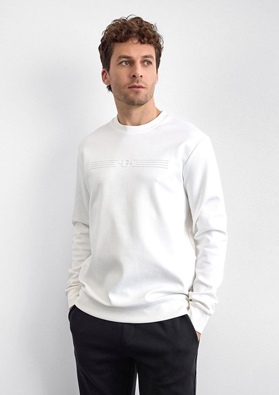 BACKANDBOND Beyaz Erkek Bisiklet Yaka Sweatshirt