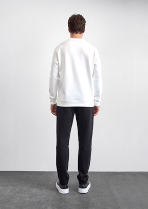 BACKANDBOND Beyaz Erkek Bisiklet Yaka Sweatshirt