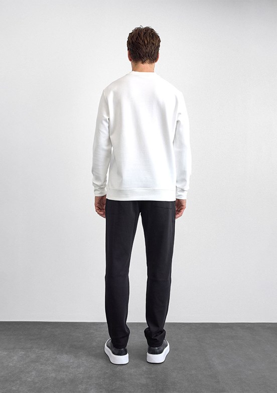 BACKANDBOND Beyaz Erkek Bisiklet Yaka Sweatshirt