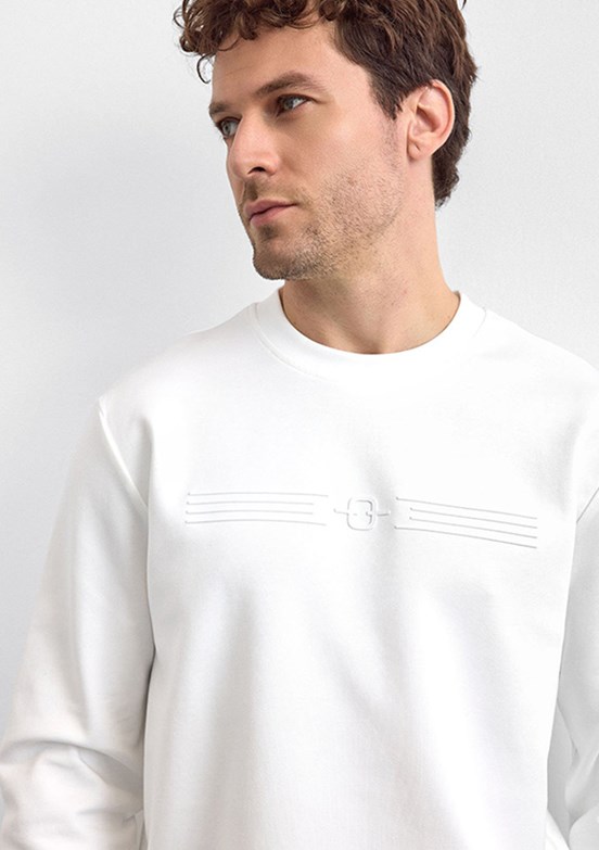 BACKANDBOND Beyaz Erkek Bisiklet Yaka Sweatshirt