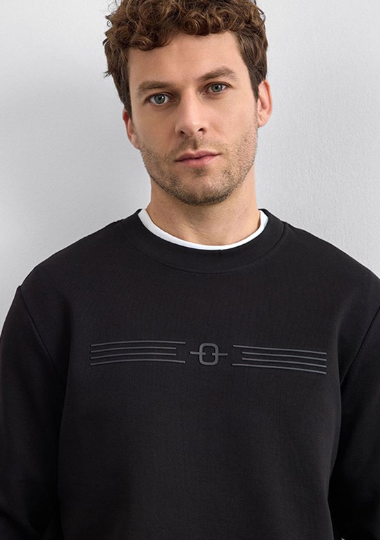 BACKANDBOND Siyah Erkek Bisiklet Yaka Sweatshirt