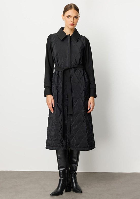 MİCCA Siyah Kadın Uzun Kaban