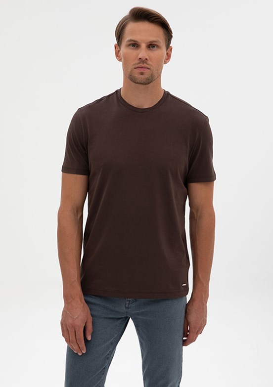 PİERRE CARDİN Erkek Kahverengi Basic T-Shirt