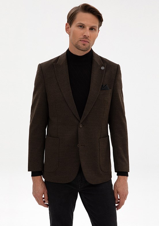 PİERRE CARDİN Erkek Kahverengi Basic T-Shirt