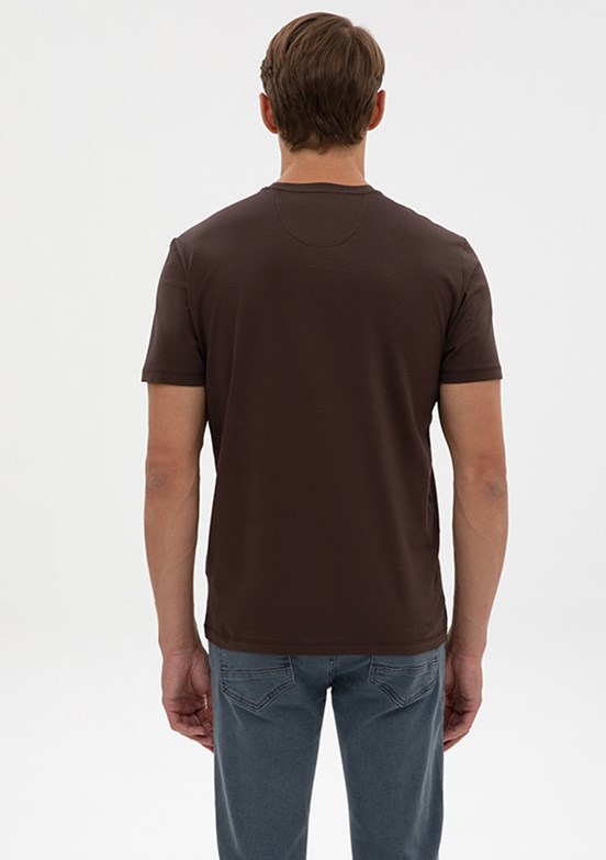 PİERRE CARDİN Erkek Kahverengi Basic T-Shirt