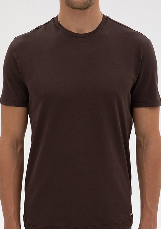 PİERRE CARDİN Erkek Kahverengi Basic T-Shirt