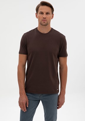 PİERRE CARDİN Erkek Kahverengi Basic T-Shirt