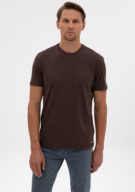 PİERRE CARDİN Erkek Kahverengi Basic T-Shirt
