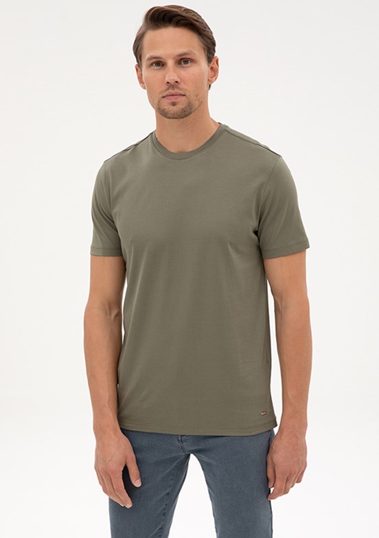 PİERRE CARDİN Erkek Yeşil Basic T-Shirt