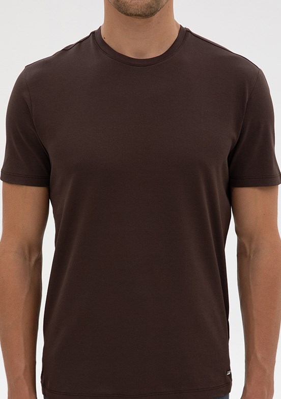 PİERRE CARDİN Erkek Kahverengi Basic T-Shirt