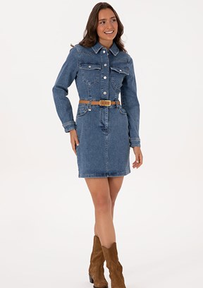 US POLO ASSN Mavi Kadın Denim Elbise