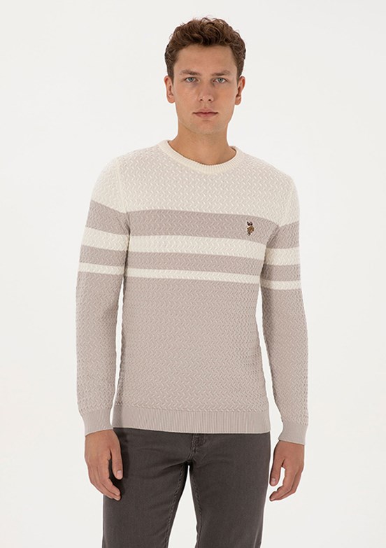 US POLO ASSN Bej Erkek Slim Kazak