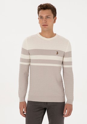 US POLO ASSN Bej Erkek Slim Kazak