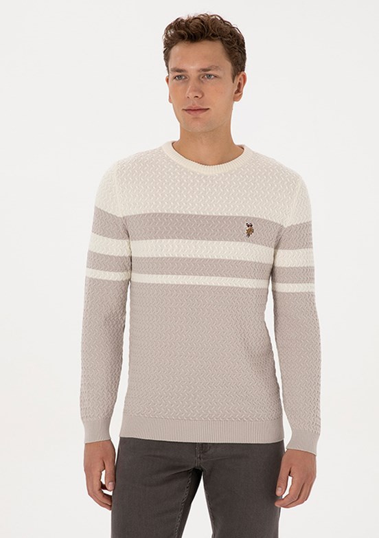 US POLO ASSN Bej Erkek Slim Kazak