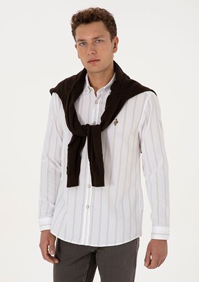 US POLO ASSN Bej Erkek Uzun Kol Gömlek