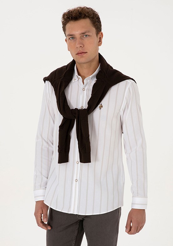 US POLO ASSN Bej Erkek Uzun Kol Gömlek