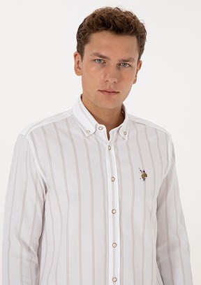 US POLO ASSN Bej Erkek Uzun Kol Gömlek