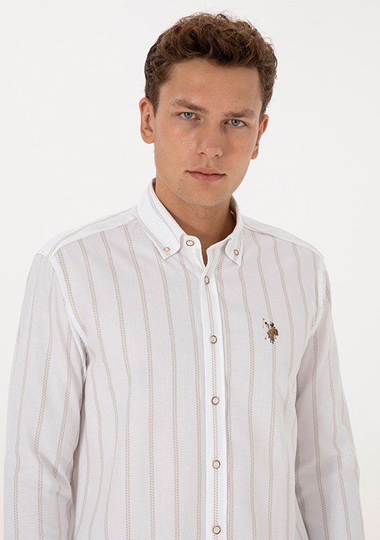 US POLO ASSN Bej Erkek Uzun Kol Gömlek