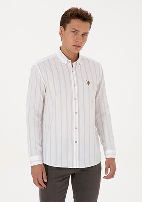 US POLO ASSN Bej Erkek Uzun Kol Gömlek