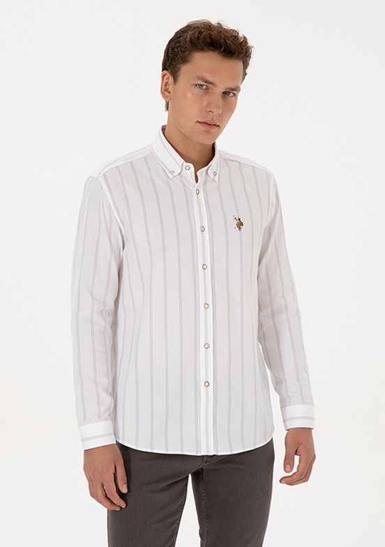 US POLO ASSN Bej Erkek Uzun Kol Gömlek