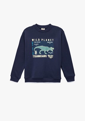 KOTON - 6WKB10063TK Erkek Çocuk Lacivert Baskılı Sweatshirt