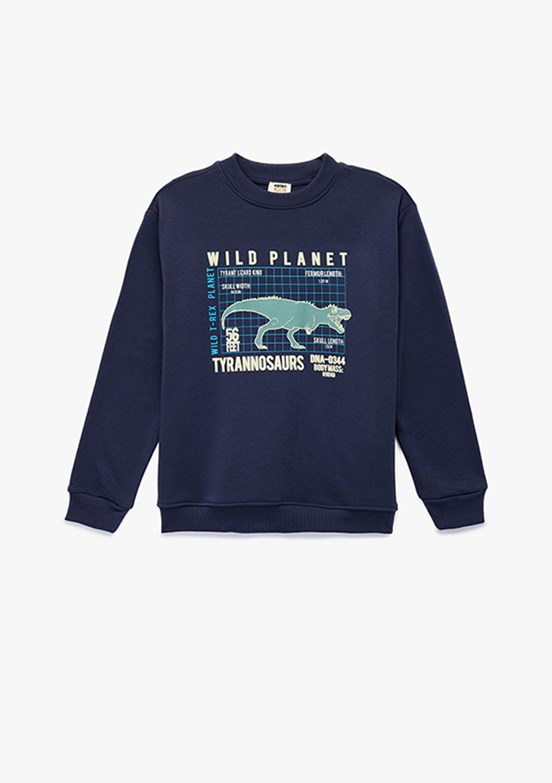 KOTON - 6WKB10063TK Erkek Çocuk Lacivert Baskılı Sweatshirt