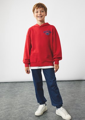 KOTON - 6WKB10156TK Erkek Çocuk Kırmızı Kapüşonlu Sweatshirt