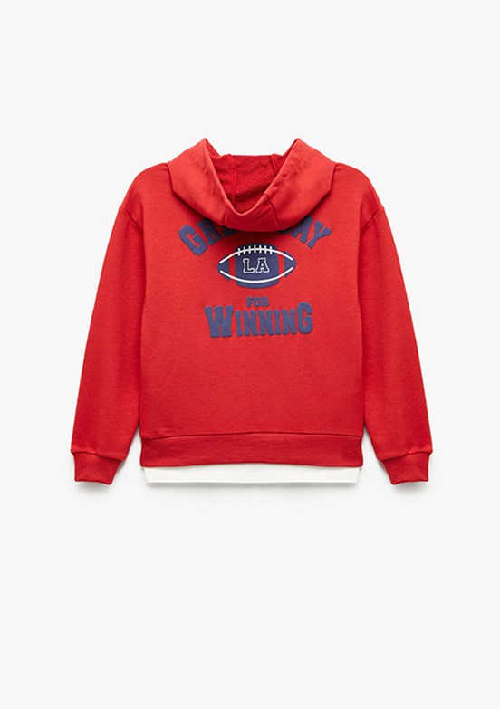 KOTON - 6WKB10156TK Erkek Çocuk Kırmızı Kapüşonlu Sweatshirt