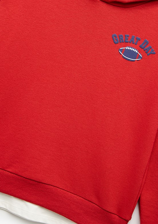 KOTON - 6WKB10156TK Erkek Çocuk Kırmızı Kapüşonlu Sweatshirt