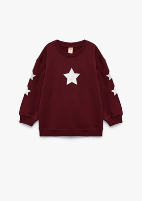 KOTON - 6WMG10079AK Kız Bebek Bordo Bisiklet Yaka Sweatshirt