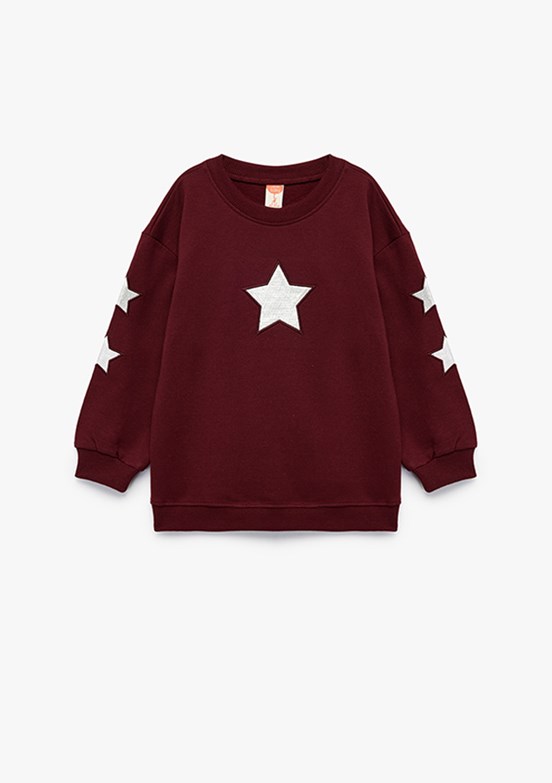 KOTON - 6WMG10079AK Kız Bebek Bordo Bisiklet Yaka Sweatshirt