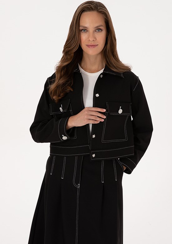 PİERRE CARDİN Siyah Kadın A-Form Fit Ceket