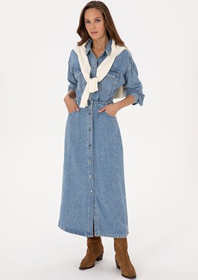 PİERRE CARDİN Mavi Kadın Denim Elbise