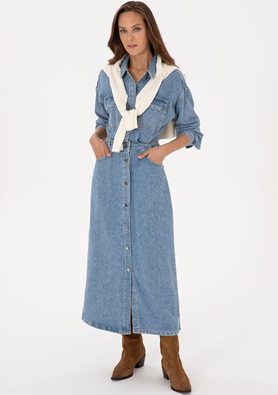 PİERRE CARDİN Mavi Kadın Denim Elbise