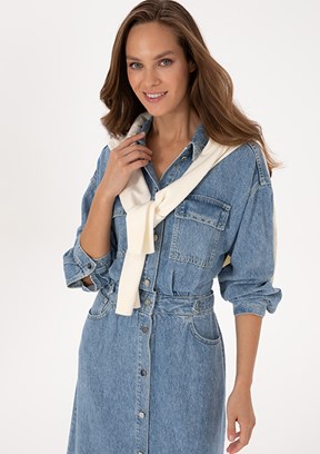 PİERRE CARDİN Mavi Kadın Denim Elbise