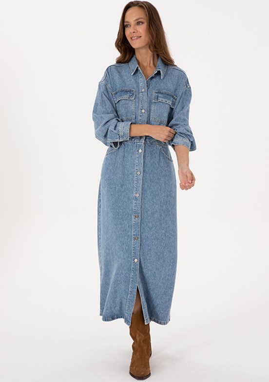 PİERRE CARDİN Mavi Kadın Denim Elbise