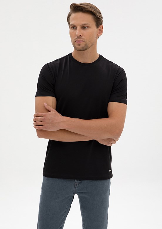 PİERRE CARDİN - Erkek Siyah Slim T-Shirt