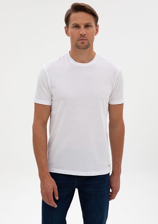PİERRE CARDİN - Erkek Beyaz Slim T-Shirt