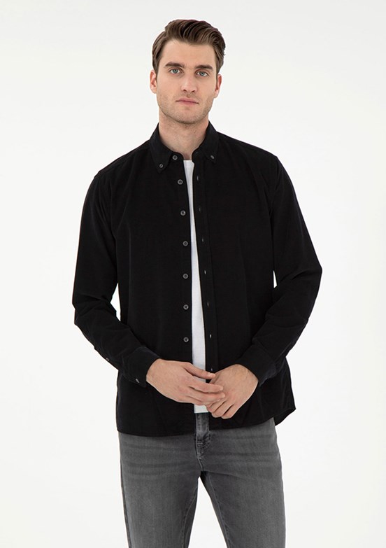 PİERRE CARDİN Siyah Erkek Uzun Kol Gömlek