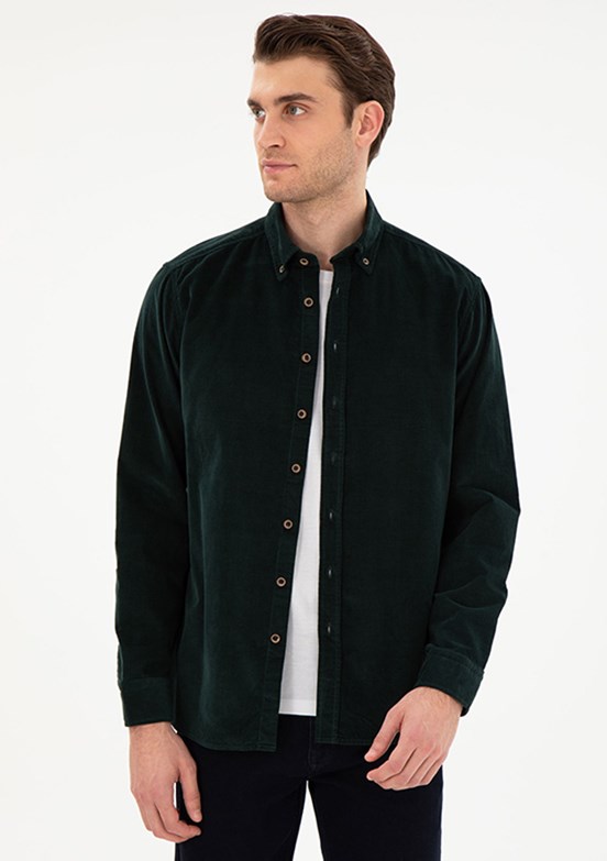 PİERRE CARDİN Yeşil Erkek Uzun Kol Gömlek