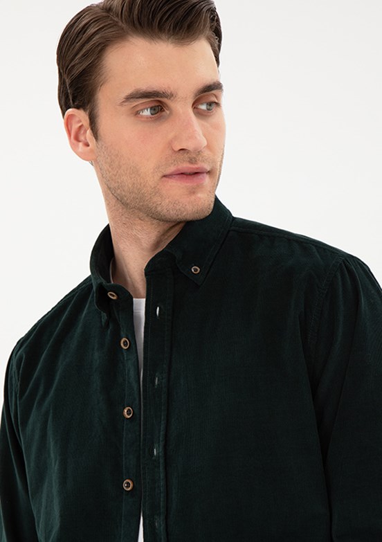 PİERRE CARDİN Yeşil Erkek Uzun Kol Gömlek