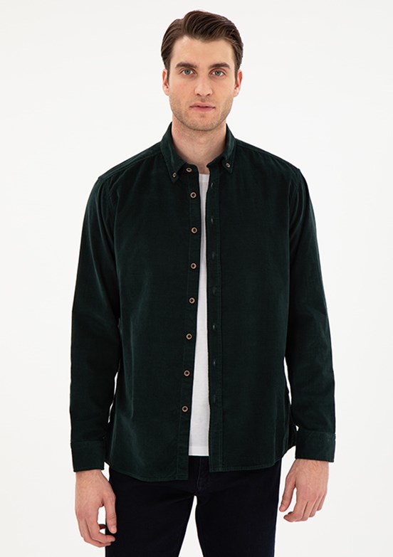 PİERRE CARDİN Yeşil Erkek Uzun Kol Gömlek